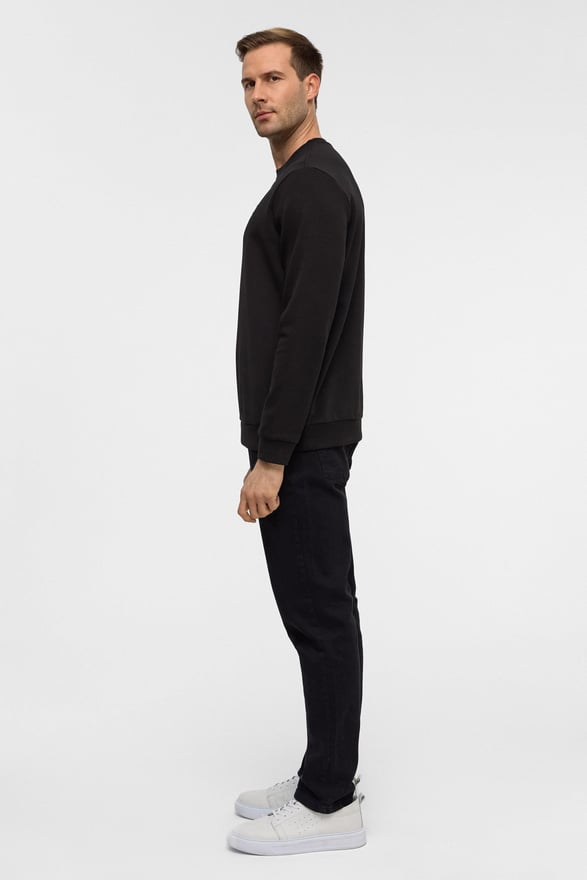 Siyah Regular Düz Bisiklet Yaka Sweatshirt