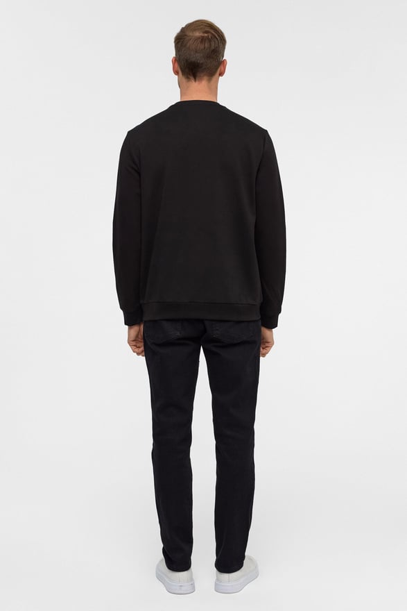 Siyah Regular Düz Bisiklet Yaka Sweatshirt