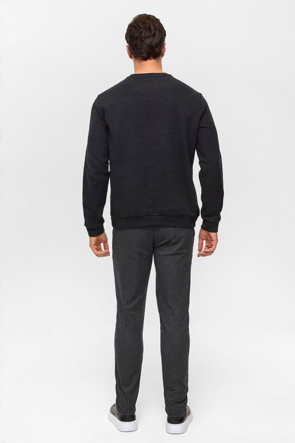 Siyah Regular Düz Bisiklet Yaka Sweatshirt