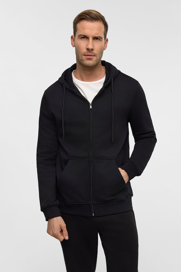 Siyah Regular Düz Bisiklet Yaka Sweatshirt