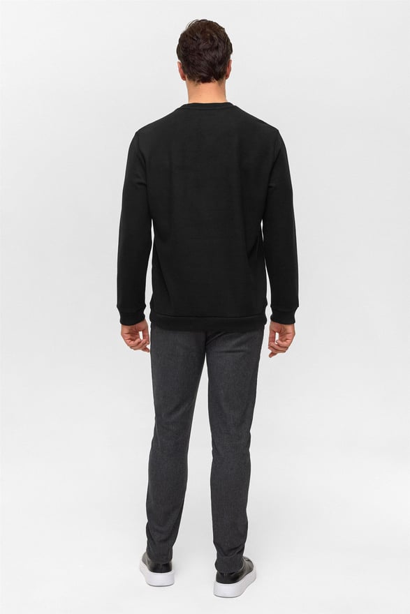 Siyah Regular Düz Bisiklet Yaka Sweatshirt
