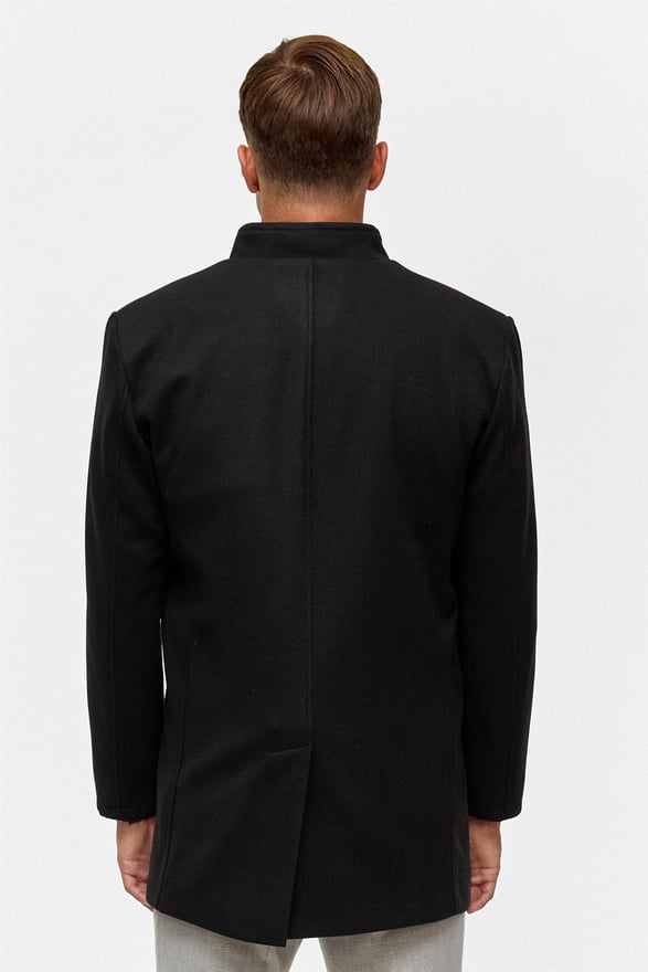 Siyah Regular Düz Hakim Yaka Kaban