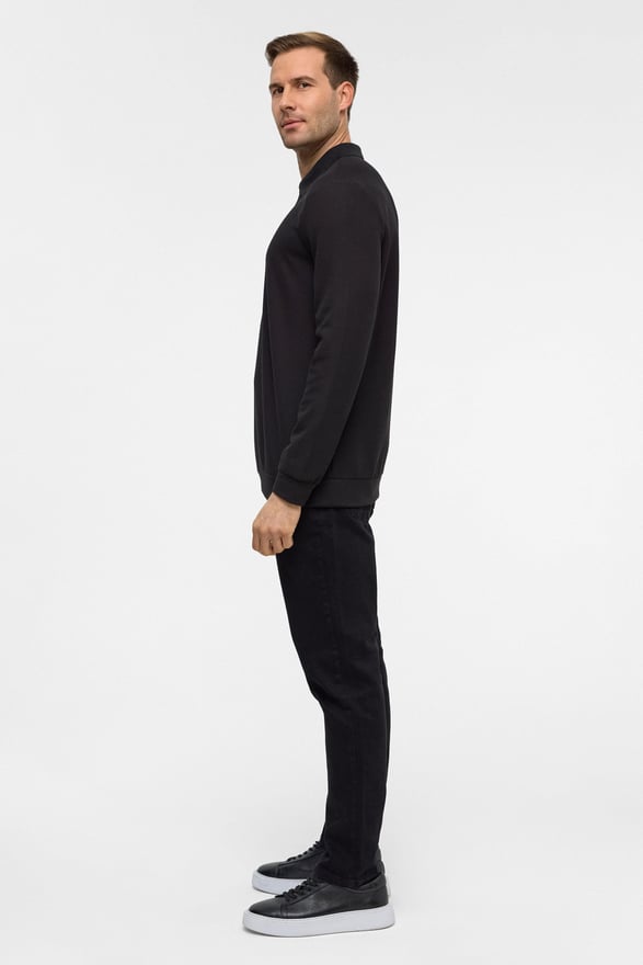 Siyah Regular Düz Polo Yaka Sweatshirt