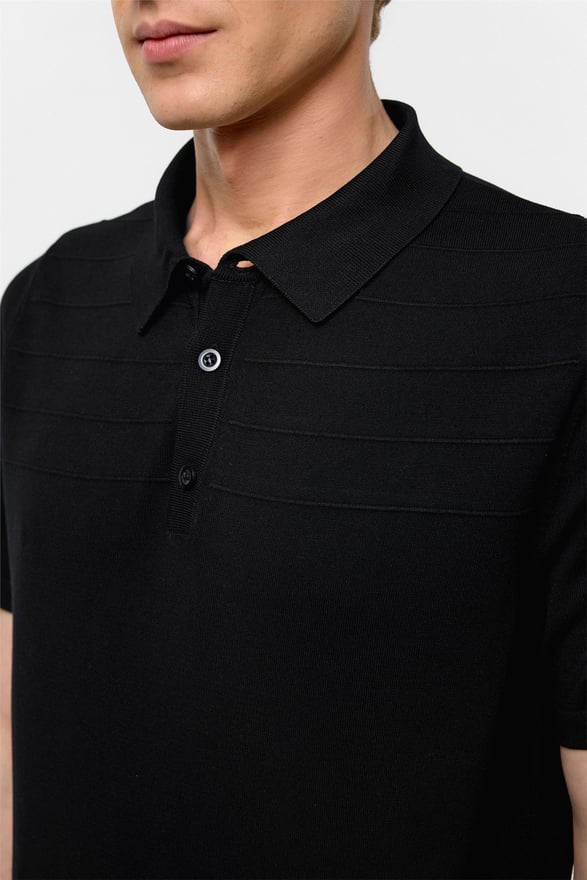 Siyah Regular Düz Polo Yaka Triko