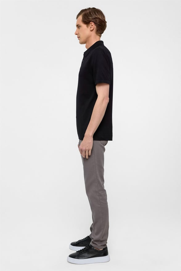 Siyah Regular Düz Polo Yaka Triko