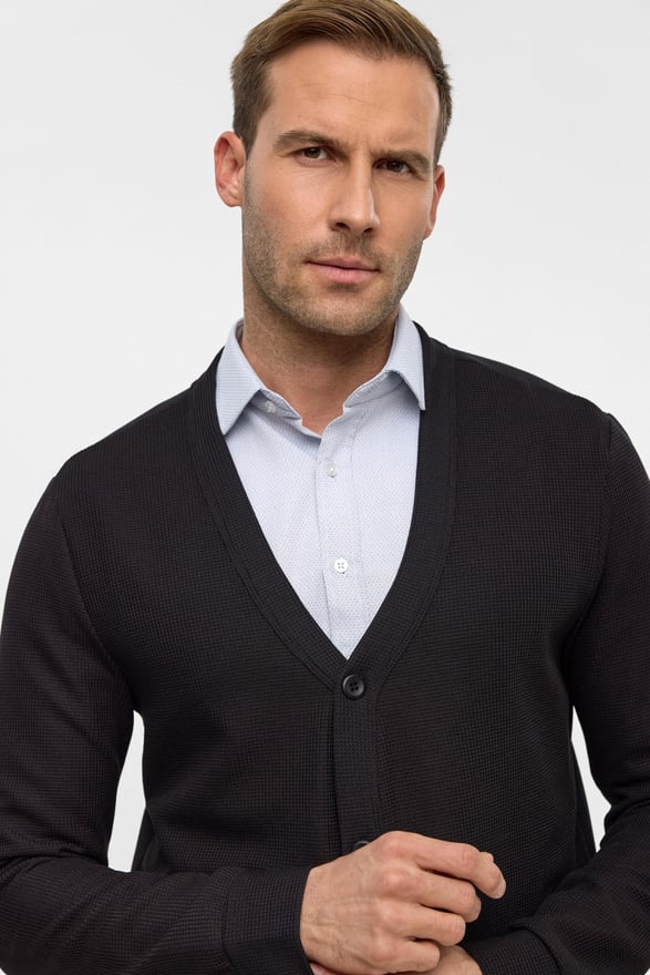 Siyah Regular Düz V Yaka Hırka