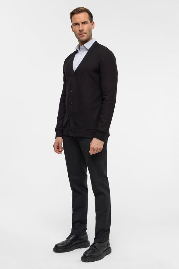 Siyah Regular Düz V Yaka Hırka