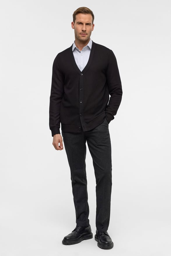 Siyah Regular Düz V Yaka Hırka