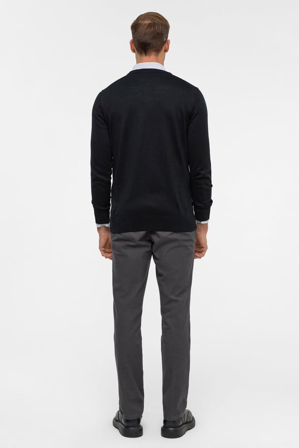 Siyah Regular Düz V Yaka Triko