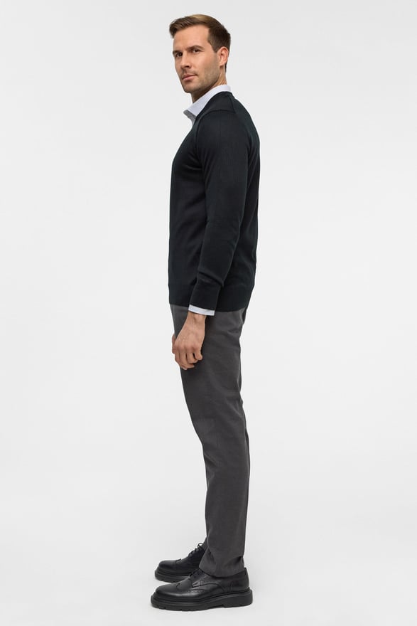 Siyah Regular Düz V Yaka Triko