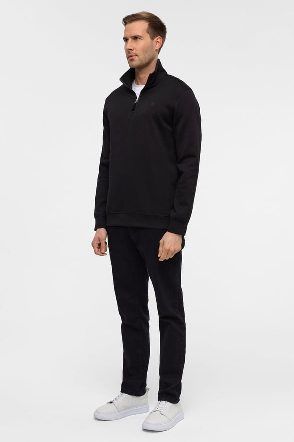 Siyah Regular Düz Yarım Balıkçı Yaka Sweatshirt