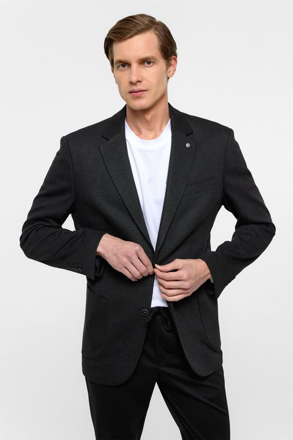Siyah Regular Fit Mono Yaka 6 Drop Ceket