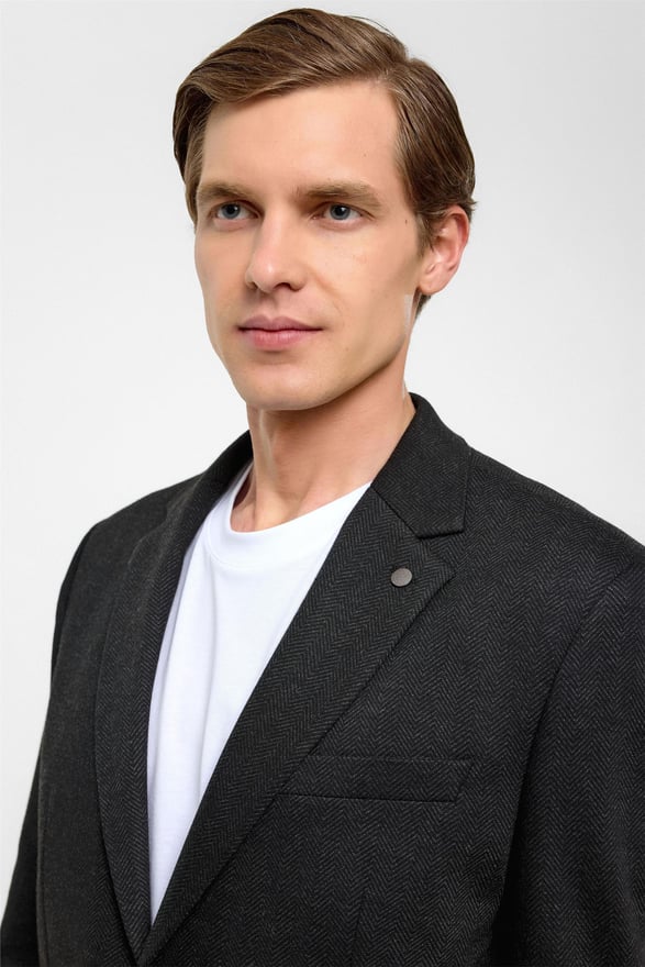 Siyah Regular Fit Mono Yaka 6 Drop Ceket