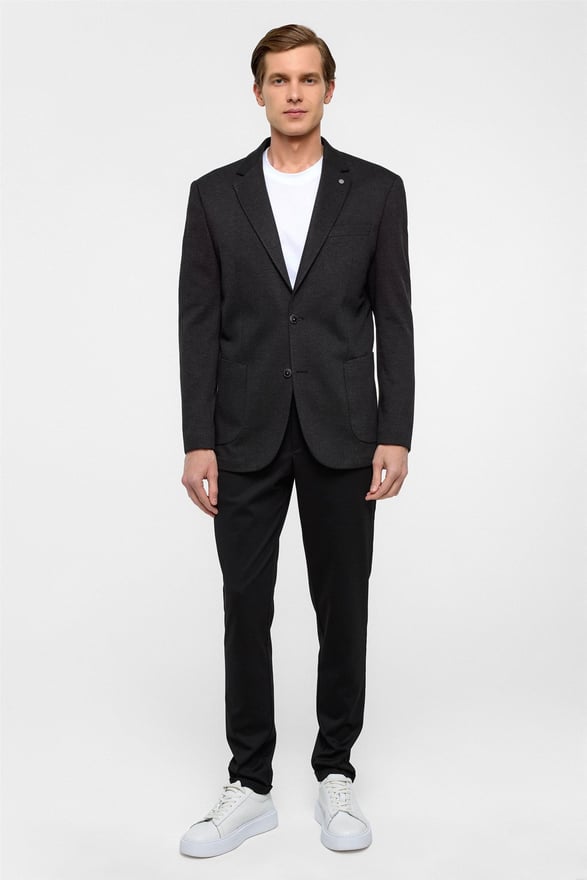 Siyah Regular Fit Mono Yaka 6 Drop Ceket