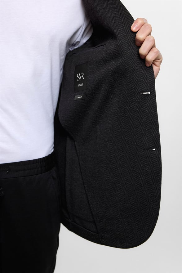 Siyah Regular Fit Mono Yaka 6 Drop Ceket