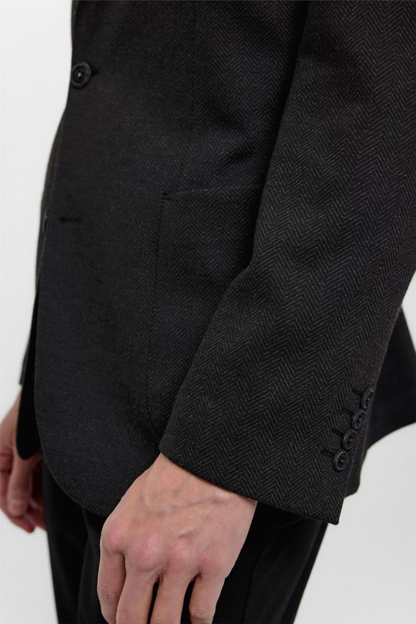 Siyah Regular Fit Mono Yaka 6 Drop Ceket