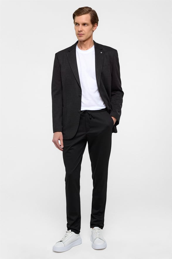 Siyah Regular Fit Mono Yaka 6 Drop Ceket