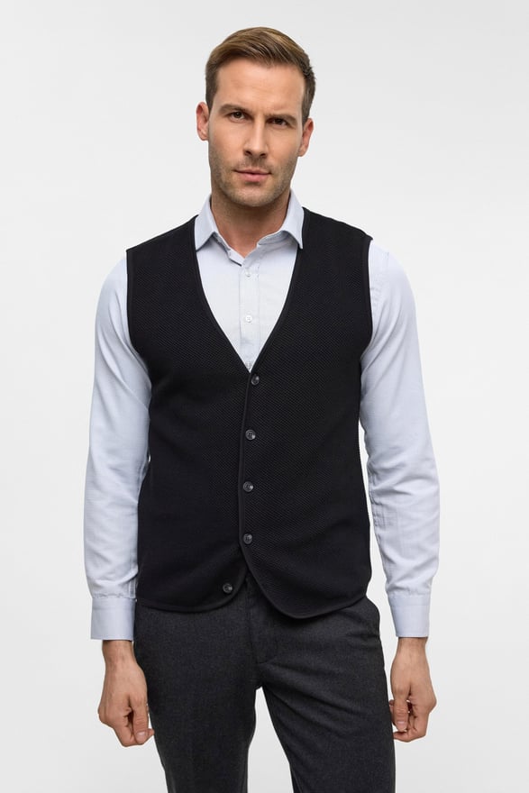 Siyah Regular Kapitone V Yaka Yelek