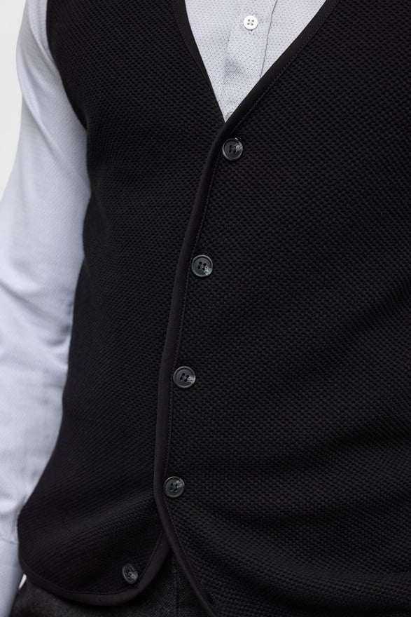 Siyah Regular Kapitone V Yaka Yelek