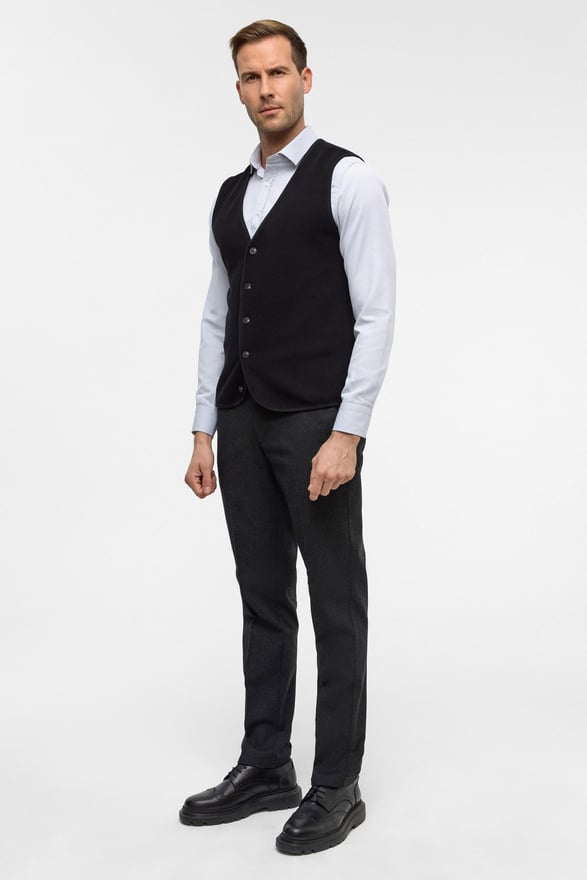 Siyah Regular Kapitone V Yaka Yelek