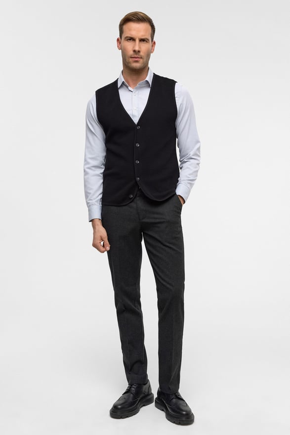 Siyah Regular Kapitone V Yaka Yelek