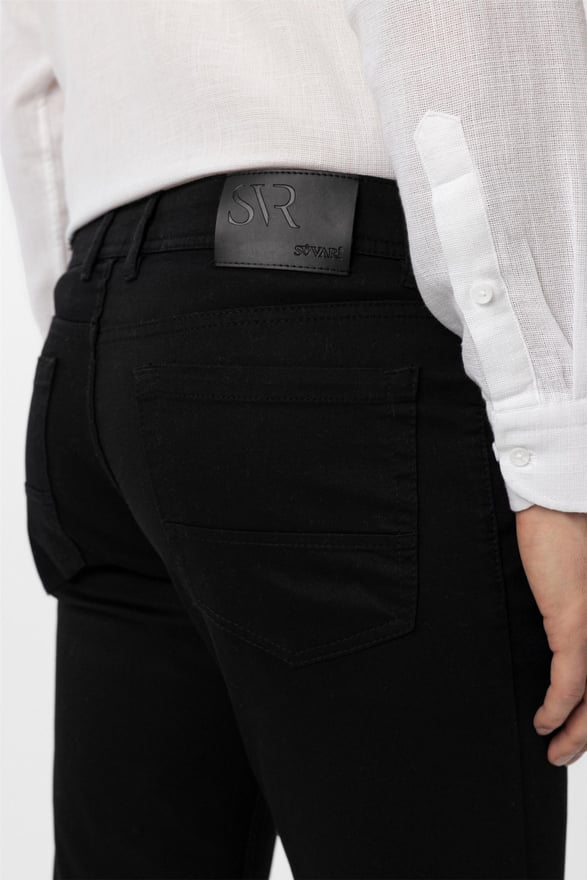 Siyah Slim 5 Cep Kalıp Armürlü Pantolon