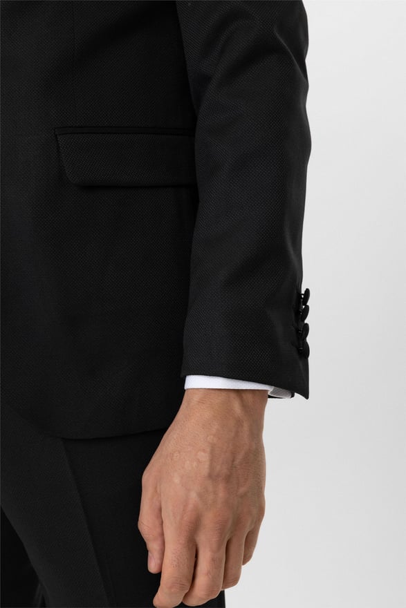 Siyah Slim Armürlü Sivri Yaka 6 Drop Smokin Takım Elbise