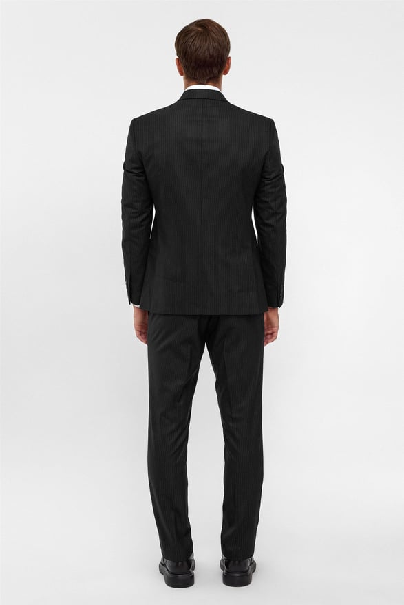 Siyah Slim Çizgili Sivri Yaka 6 Drop Takım Elbise