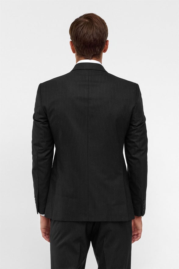 Siyah Slim Çizgili Sivri Yaka 6 Drop Takım Elbise