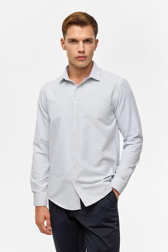 Siyah Slim Desenli Klasik Yaka Gömlek