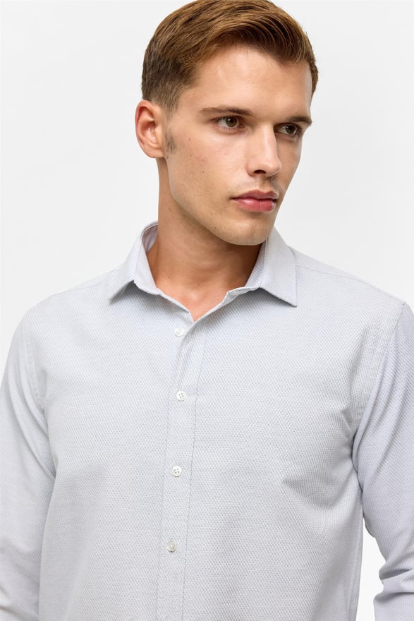 Siyah Slim Desenli Klasik Yaka Gömlek