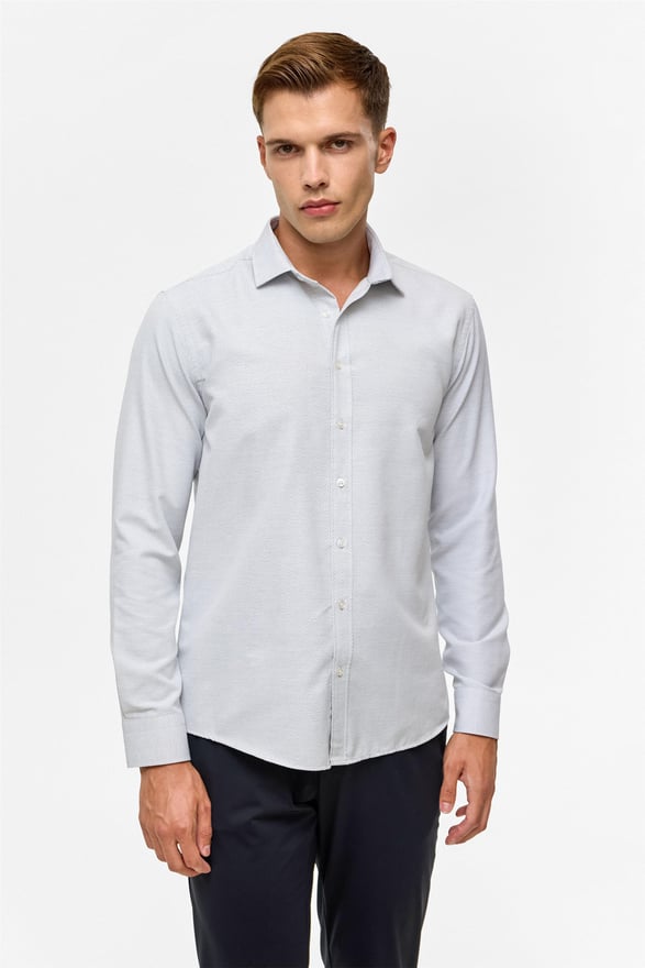 Siyah Slim Desenli Klasik Yaka Gömlek