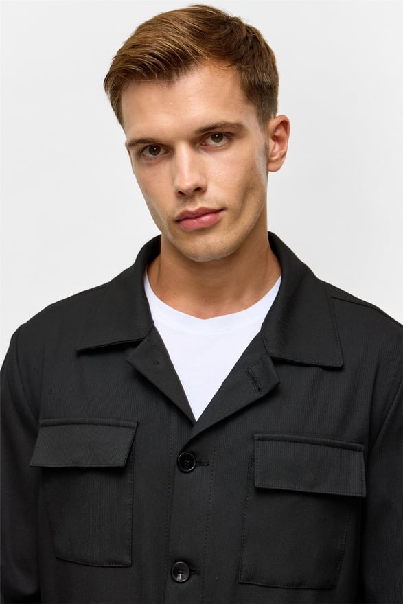 Siyah Slim Desenli Klasik Yaka Mont