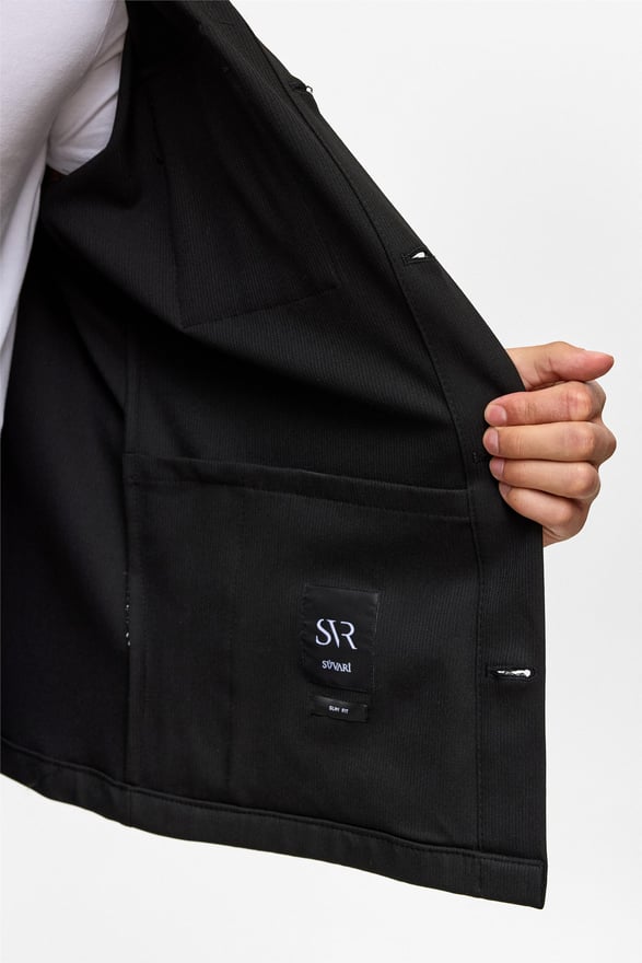 Siyah Slim Desenli Klasik Yaka Mont