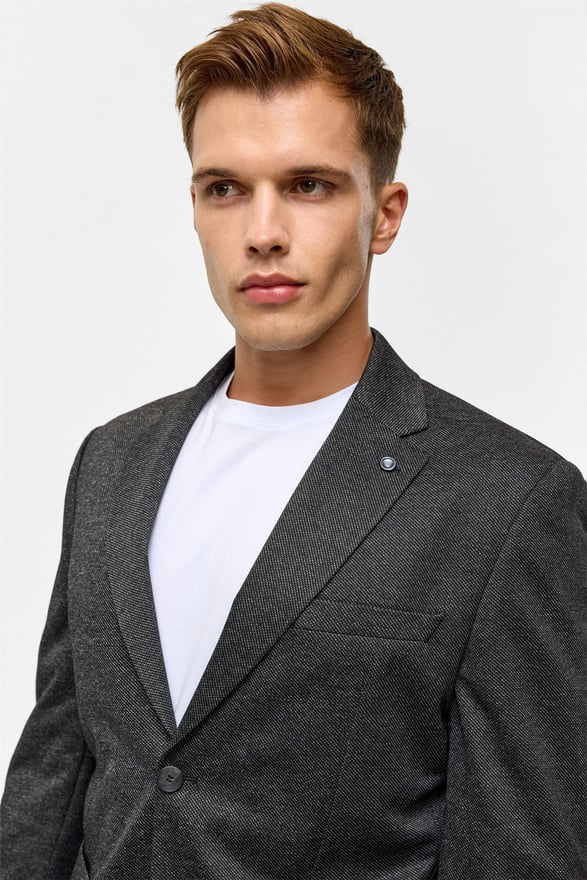 Siyah Slim Desenli Mono Yaka 6 Drop Ceket