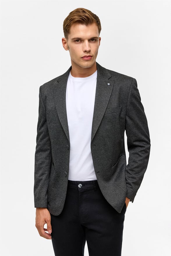 Siyah Slim Desenli Mono Yaka 6 Drop Ceket