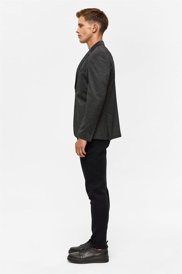 Siyah Slim Desenli Mono Yaka 6 Drop Ceket