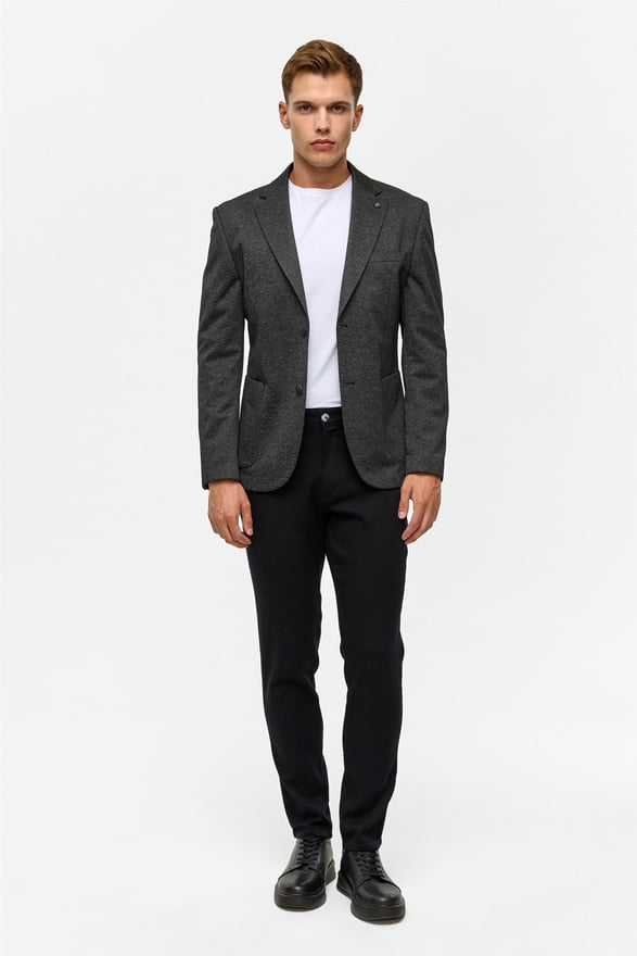 Siyah Slim Desenli Mono Yaka 6 Drop Ceket