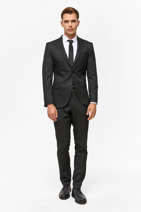 Siyah Slim Desenli Mono Yaka 6 Drop Takım Elbise