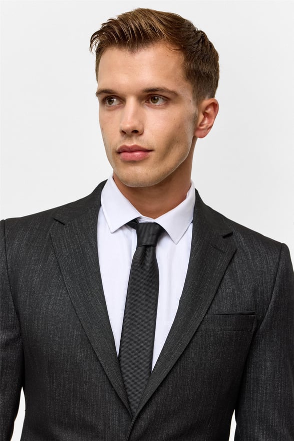 Siyah Slim Desenli Mono Yaka 6 Drop Takım Elbise