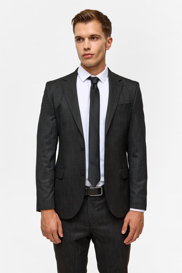 Siyah Slim Desenli Mono Yaka 6 Drop Takım Elbise