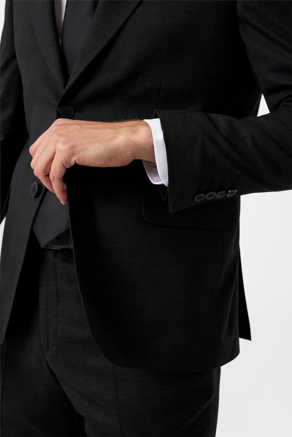 Siyah Slim Desenli Mono Yaka 6 Drop Takım Elbise