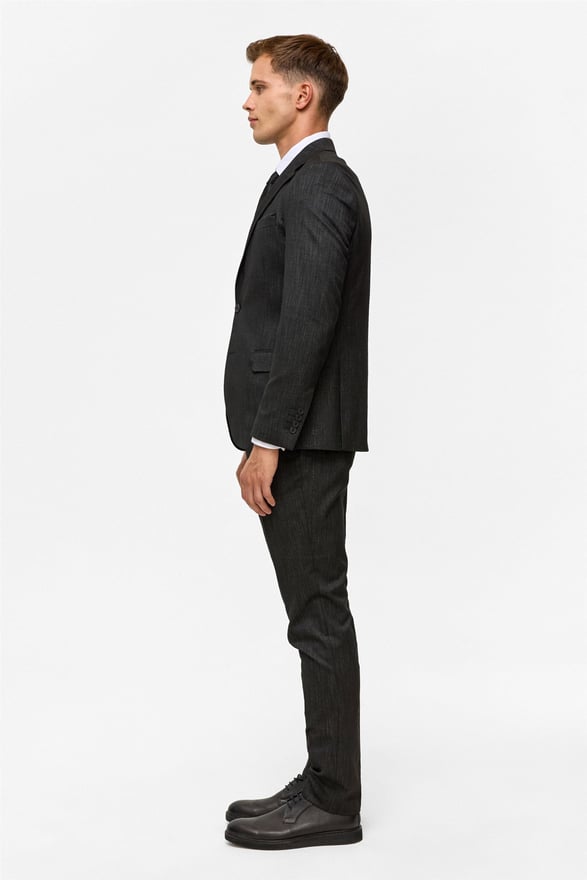 Siyah Slim Desenli Mono Yaka 6 Drop Takım Elbise