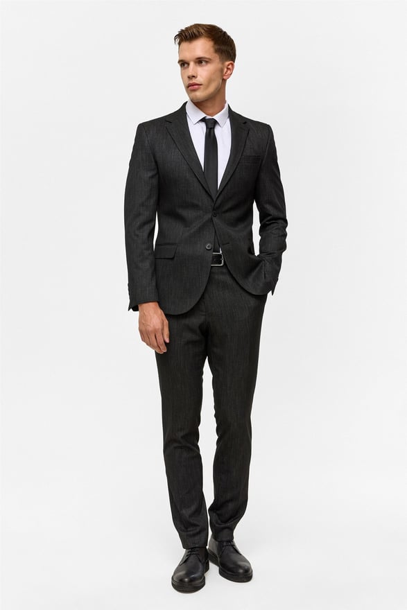 Siyah Slim Desenli Mono Yaka 6 Drop Takım Elbise