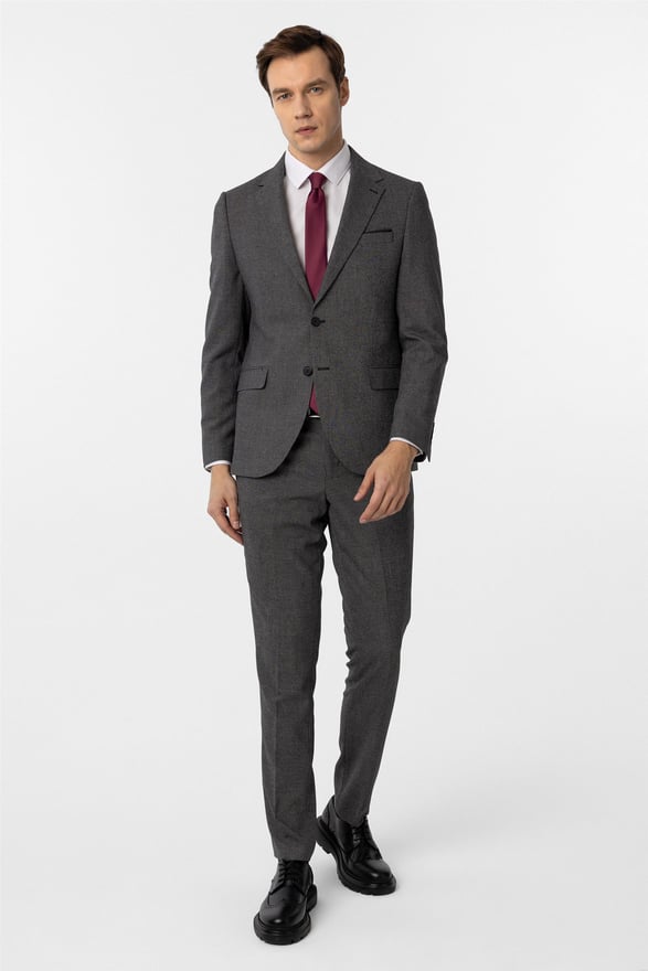 Siyah Slim Desenli Mono Yaka 6 Drop Takım Elbise