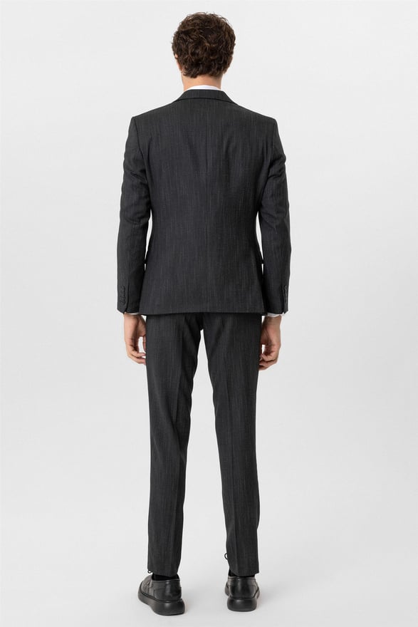 Siyah Slim Desenli Mono Yaka 6 Drop Yelekli Takım Elbise