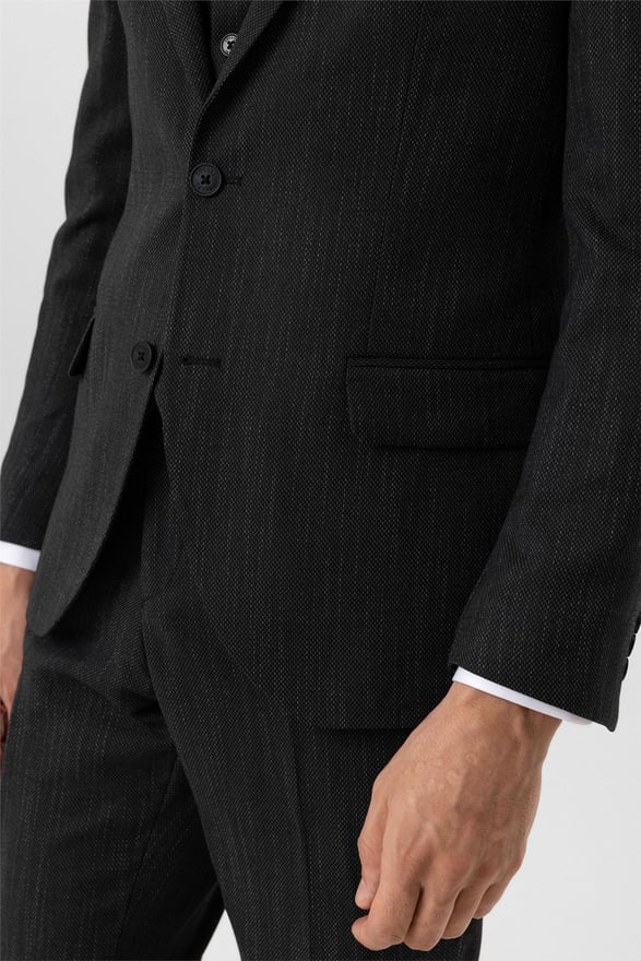 Siyah Slim Desenli Mono Yaka 6 Drop Yelekli Takım Elbise