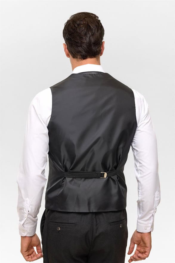 Siyah Slim Desenli Sivri Yaka 6 Drop Yelekli Takım Elbise