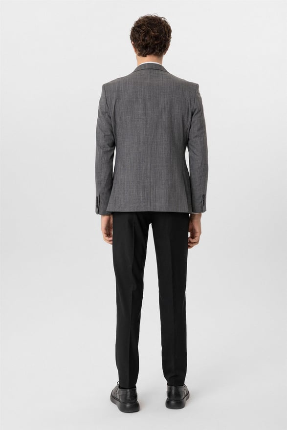 Siyah Slim Desenli Sivri Yaka 6 Drop Yelekli Takım Elbise