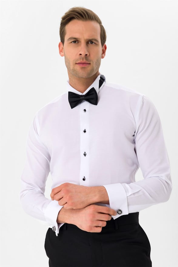 Siyah Slim Düz Ata Yaka Gömlek